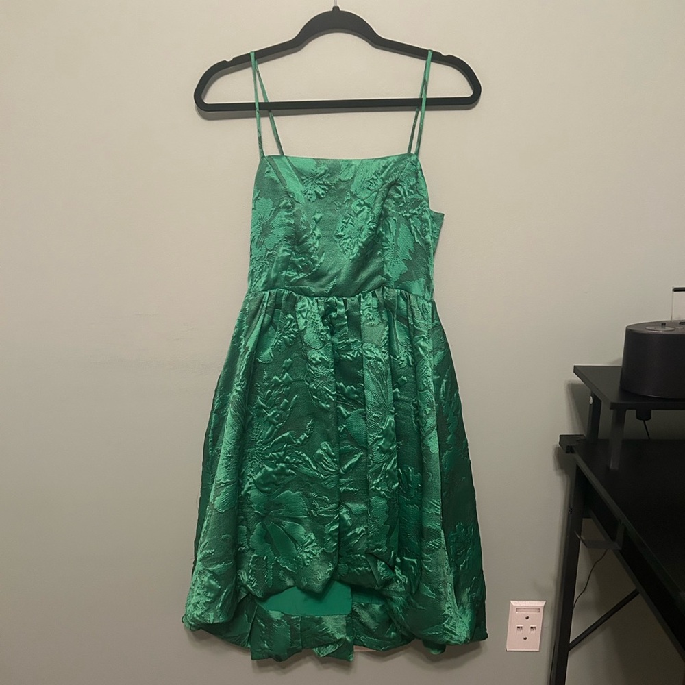 ANTHROPOLOGIE GREEN SATIN COCKTAIL DRESS